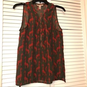 Banana Republic Giraffe sleeveless top zipper front size XS